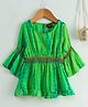 Twisha Smocking Pattern Ruffled Full Sleeves Tie Dye Tunic - Green