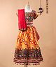 Bownbee Short Sleeves Choli With Dupatta & Badhani Print Lehenga Set - Yellow