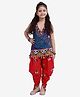 Bownbee Bandhani Sleeveless Top With Mirror Work Embroidered Dhoti - Blue & Red