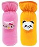 Brandonn Velvet Feeding Bottle Covers With Animal Motifs Fits 250 ml Bottle Set of 2 - Orange Pink