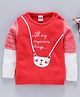 Babyhug Full Sleeves Sweater Kitty Patch - Coral White