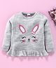 Babyhug Full Sleeves Frilled Sweater Kitty Embroidered - Grey