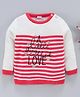 Babyhug Full Sleeves Striped Sweater Text Embroidery - White Coral