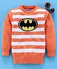 Mom's Love Full Sleeves Striped Pullover Sweater Batman Design - Orange
