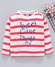 Babyhug Full Sleeves Striped Sweater Sweet Little Things Print - White Pink