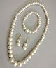 Tiny Closet Pearl Necklace Bracelet & Earrings Set - White