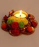 Passion Petals Decorative T-Light With Orange Pompom And Flowers - Multicolor