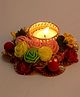 Passion Petals Decorative T-Light With Red Pompom And Flowers - Multicolor