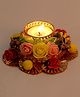 Passion Petals Decorative T-Light With Yellow Pompom And Flowers - Multicolor