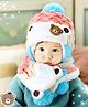 Flaunt Chic Knitted Plush Cap With Attached Scarf - Pink