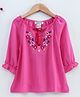 Memory Life Full Sleeves Frock Floral Embroidery - Pink