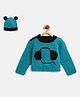 MayRa Knits Full Sleeves Headphones Pattern Sweater With Cap - Blue