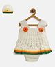 MayRa Knits Sleeveless Flower Decorated Onesie Dress With Cap - Off White