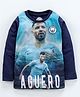 Game Begins Full Sleeves Tee Aguero Football Player Print - Blue