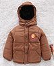 Game Begins Full Sleeves Hooded Quilted Jacket Football Club Badge - Brown