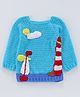 USHA ENTERPRISES Boat Crochet Handmade Full Sleeves Sweater - Sky Blue