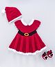 USHA ENTERPRISES  Santa Girl Handmade Short Sleeves Frock With Cap & Booties - Red & White