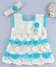 USHA ENTERPRISES Flower Embroidered Handmade Sleeveless  Frock With Hair Band - Blue