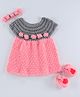 USHA ENTERPRISES Flower Crochet Handmade  Sleeveless Frock With Booties Hair Band - Grey