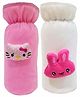 Brandonn Velvet Shearing Soft Bottle Cover With Motif White Pink Pack of 2 - Fits upto 250 ml each