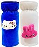 Brandonn Velvet Shearing Soft Bottle Cover With Motif White Royal Blue Pack of 2 - Fits upto 250 ml each