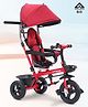 Babyhug Hermes Glider 5 in1 Multifunctional Kids Plug & Play Trike|360° Rotatable Seat|Rubber Wheels with Brakes|Parental Handle with Canopy |Safety Harness|Storage Basket for Boys & Girls-Red