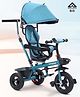 Babyhug Hermes Glider 5 in1 Multifunctional Kids Plug & Play Trike|360° Rotatable Seat|Rubber Wheels with Brakes|Parental Handle with Canopy |Safety Harness|Storage Basket for Boys & Girls-Blue
