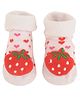 Yellow Bee Heart Printed Strawberry Applique Anti Skid Socks - Red