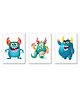 Wens Lovely monsters Set Of 3 Sparkle Laminated Kids Wall Panels - Multicolor