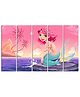 Wens Cute Mermaid 5 Panels Velvet Laminated Wall Art - Pink
