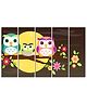 Wens Cute Owl Family Velvet Laminated Wall Art With 5 Panels - Multicolor