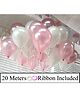 Amfin Metallic Latex Balloons With Ribbons Pack of 52 - White Pink