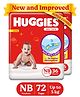 Huggies Dry Tape | Adjustable Tape Style Diapers, New Born (NB) Size (0-5 Kgs), Combo pack of 72 | Up To 2X Faster Absorption, Up To 12 Hours Overnight Absorption