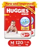 Huggies Dry Tape | Adjustable Tape Style Diapers, Medium (M) Size (7-12 Kgs), Combo Pack of 120 | Up To 2X Faster Absorption, Up To 12 Hours Overnight Absorption