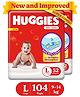 Huggies Dry Tape | Adjustable Tape Style Diapers, Large (L) Size (9-14 Kgs), Combo Pack of 104 | Up To 2X Faster Absorption, Up To 12 Hours Overnight Absorption