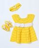 USHA ENTERPRISES Short Sleeves Solid Dress With Headband & Booties - Yellow