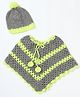 USHA ENTERPRISES Striped Half Sleeves Poncho With Cap - Lemon Green