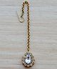 Pretty Ponytails Dimante Design Maang Teeka - Gold & White