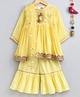 Little Bansi Three Fourth Sleeves Gotta Patti Work Kurta & Sharara With Dupatta - Yellow