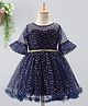 The KidShop Golden Stars Printed Three Fourth Bell Sleeves Dress - Navy Blue