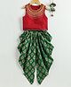 Twisha Embroidered Sleeveless Top With Printed Dhoti - Red