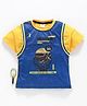 Meng Wa Half Sleeves Tee Text Print - Blue Yellow