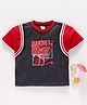 Meng Wa Half Sleeves Tee Text Print - Dark Grey Red