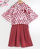 Rosy Bow Party Wear Three Fourth Sleeves Top & Palazzo Chevron Print - Deep Red