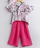 Rosy Bow  Half Sleeves Top & Bottom Set Floral Print - White Pink