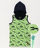 Stupid Cupid All Over Dinosaur Printed Sleeveless Hooded Tee - Green