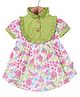 Nino Bambino 100% Organic Cotton Puffed Half Sleeves Flower Printed Dress - Green
