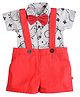 Nino Bambino 100% Organic Cotton Half Sleeves Bird Print Onesie With Shorts & Bow - Grey Red
