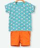 Nino Bambino 100% Organic Cotton Half Sleeves Boat Printed Tee & Shorts Set - White Yellow