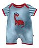 Nino Bambino 100% Organic Cotton Dino Patch Striped Half Sleeves Romper - Blue